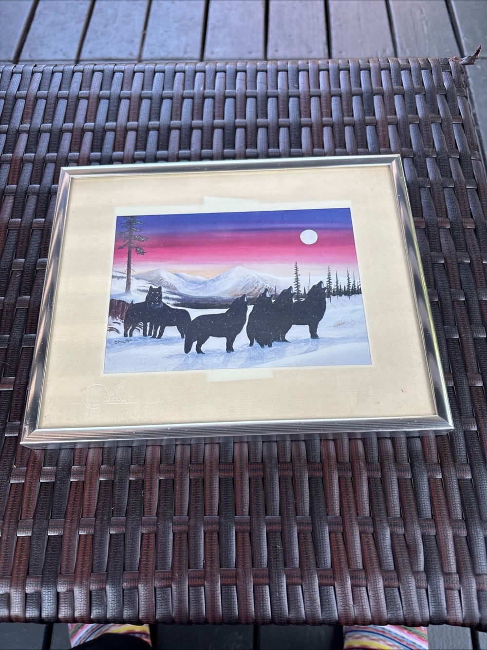 Source Unknown Black Wolf Pack Winter Art Print with Pink and Blue Sky